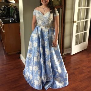 Light Blue Floral Prom Dress